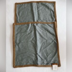 Pottery Barn Linen Sea-foam Green and Braided Jute Edge Accent Pillow Cover NWT